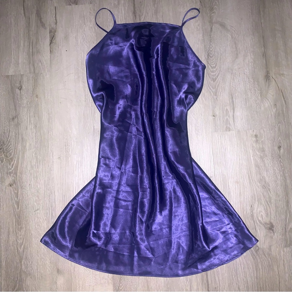 purple silk mini slip dress
